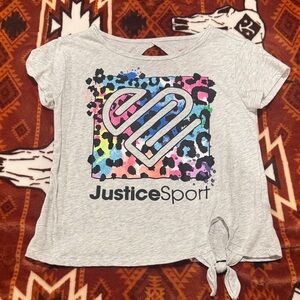 Justice Gray Short-Sleeve Tee with Rainbow Leopard Heart and Front Tie